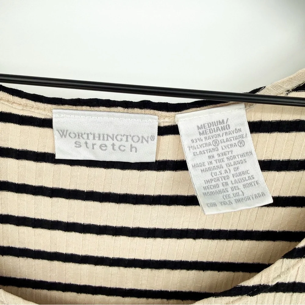 Vintage Worthington Neutral Stripe Minimalist Ribbed Top Medium